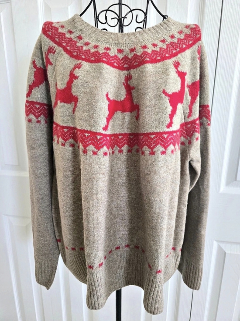 Vince Camuto Holiday Reindeer Fair Isle Pattern Sweater Brown & Red XL